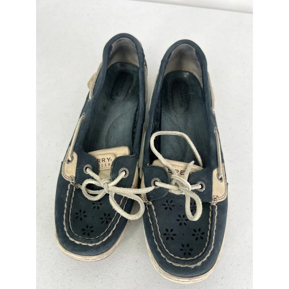 Sperry Top-Sider Womens 8.5M Navy Blue Perforated Leather Boat Shoes 9265919 - Picture 7 of 9